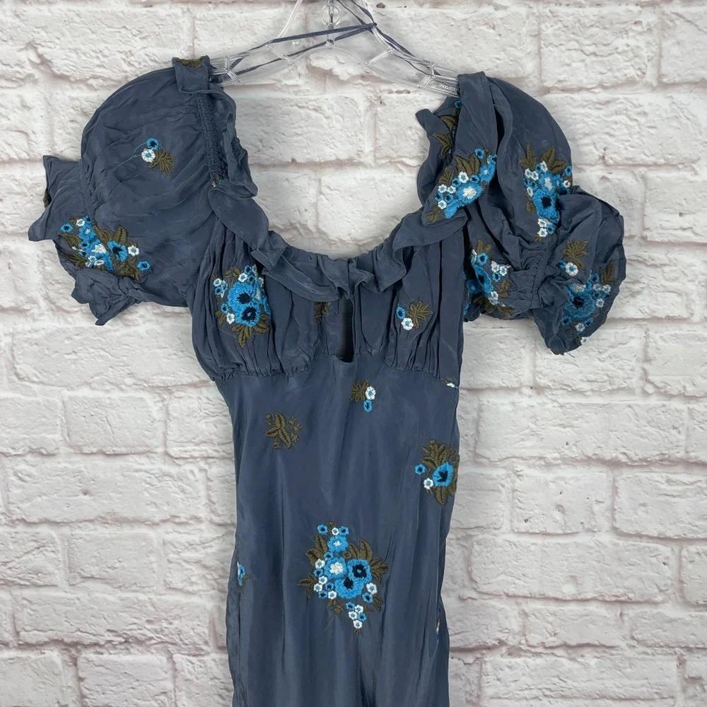 Free People Dusty Blue Floral Ruffled Maxi Dress - Picture 7 of 9